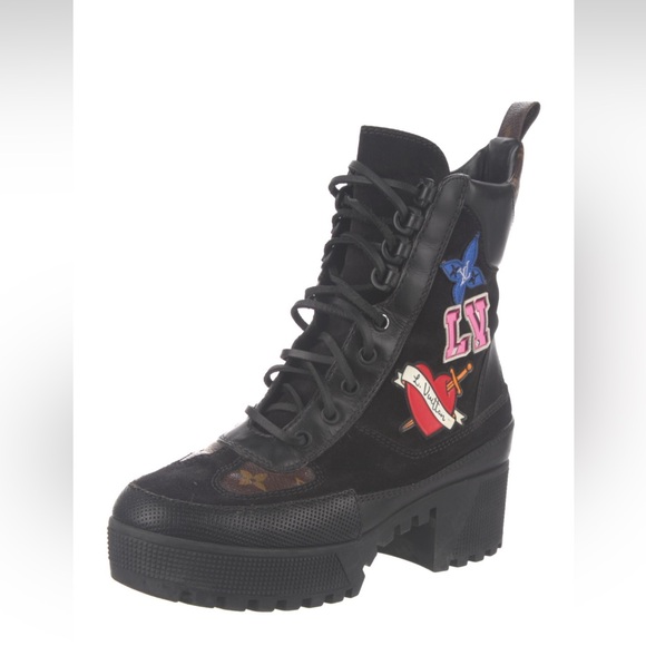 Authentic Louis Vuitton Suede Mid-Calf Combat Boots - Picture 2 of 5